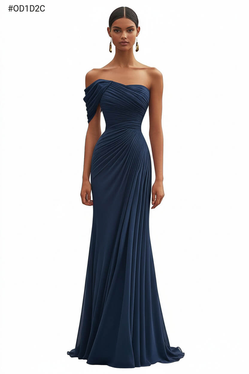 Dressystars One Shoulder Ruched Mermaid Dark Green Wedding Guest Dress Long Formal Dress