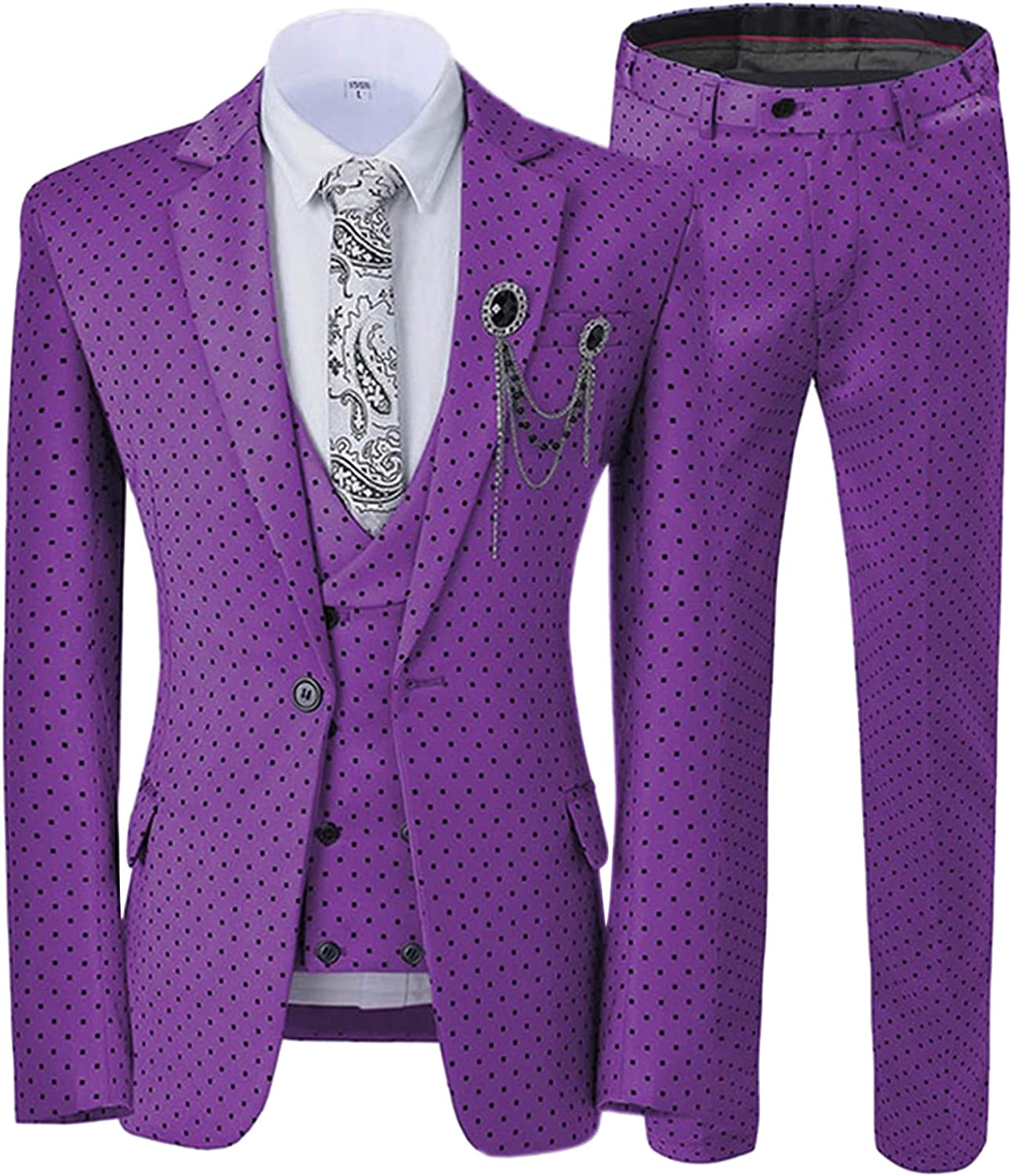 New Arrival Purple Notched Lapel 3 Piece Dot Prom Suit for Men
