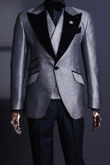 Newest Gray Peaked Lapel 3 Piece Prom Suit