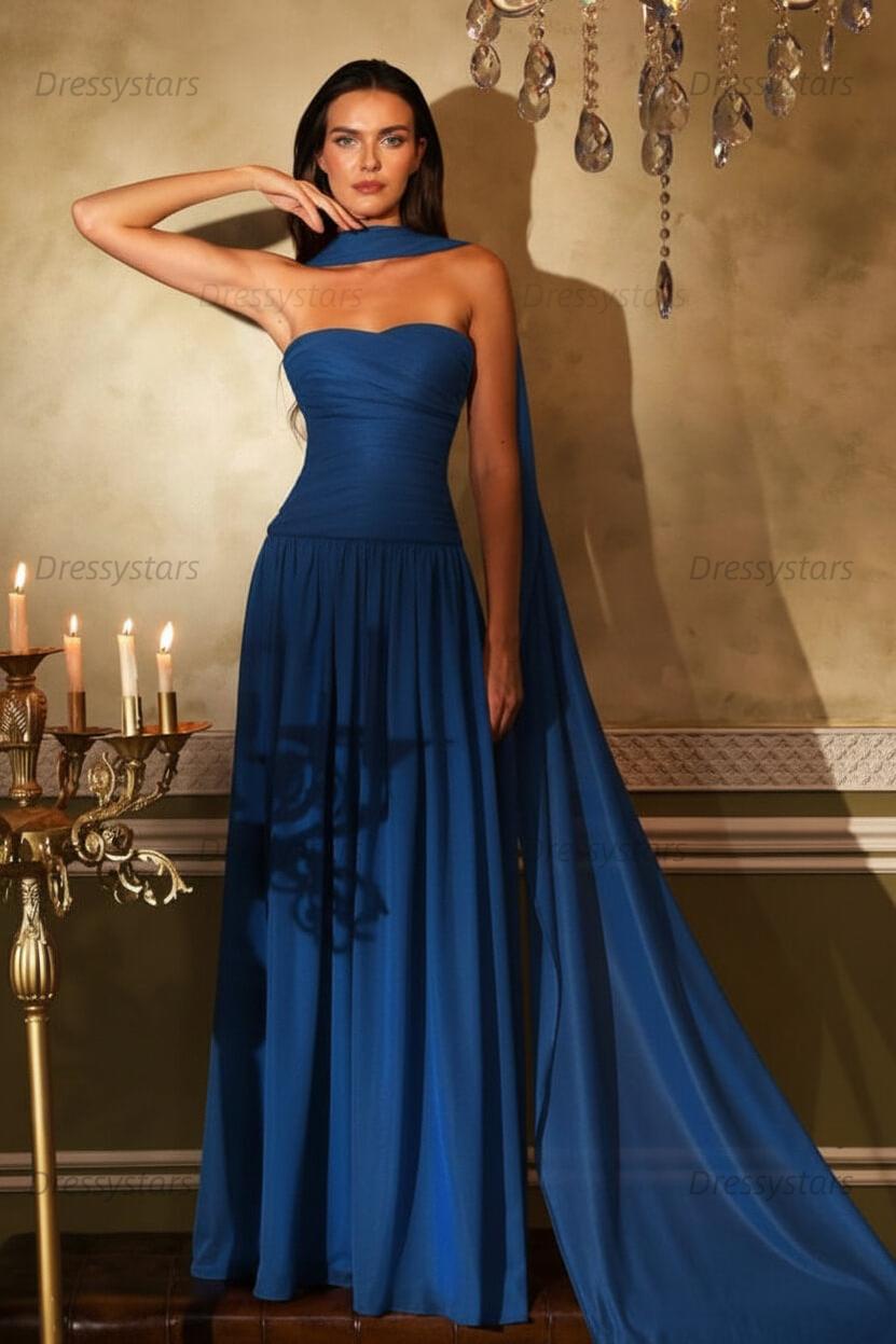 Orange A Line Prom Dress Sleeveless Strapless Formal Dress