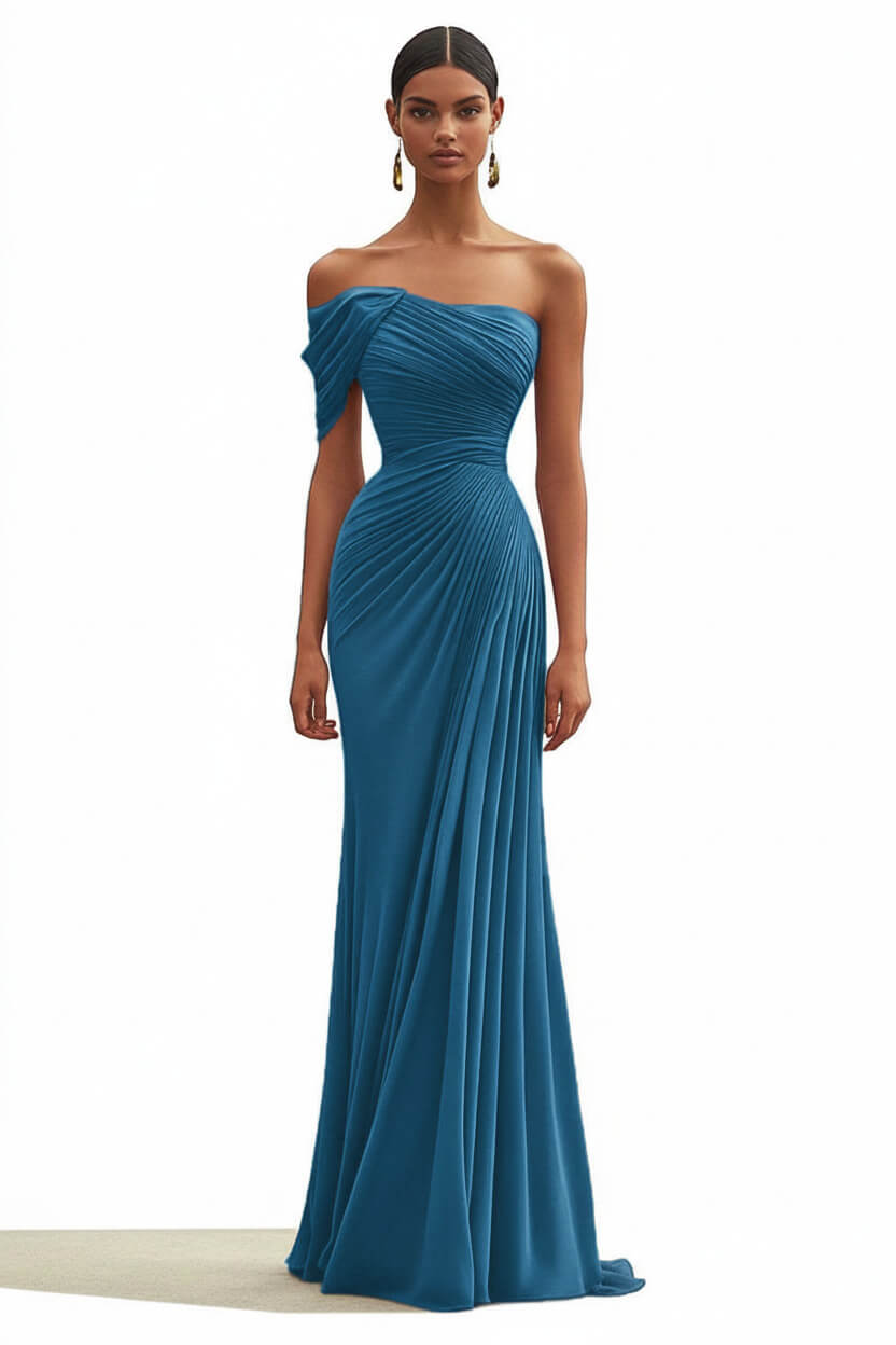 Dressystars One Shoulder Ruched Mermaid Dark Green Wedding Guest Dress Long Formal Dress