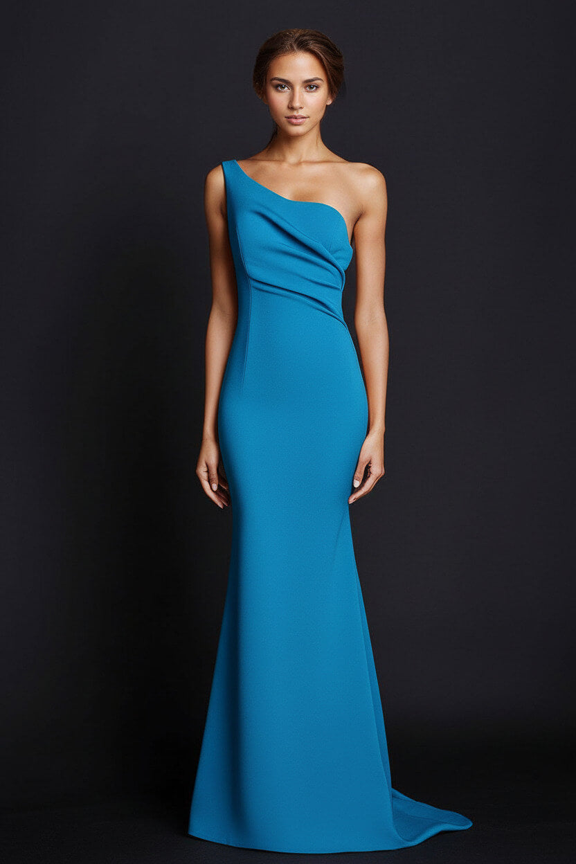 Dressystars One Shoulder Khaki Wedding Guest Dress Mermaid Long Formal Dress