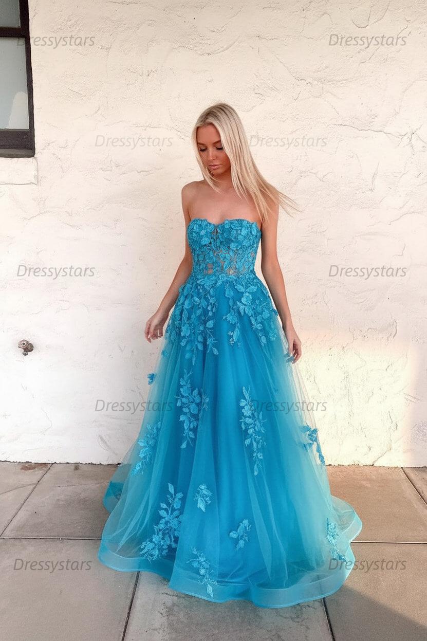 Orange Prom Dress Sweetheart Long Evening Dress with Appliques