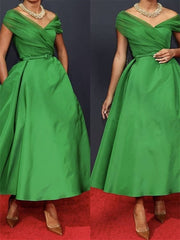 Off-Shoulder Sleeveless A-Line Ruched Ankle-Length Dress for the Mother of the Bride