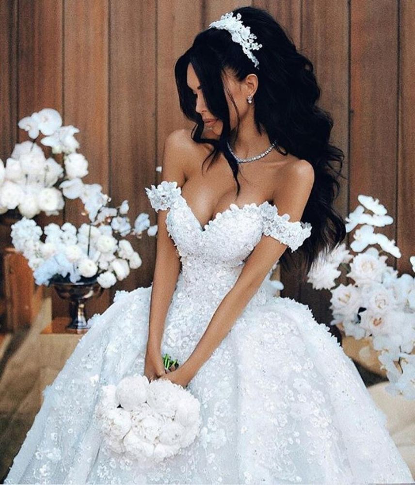 Dressystars Women Wedding Dress Off The Shoulder Appliques Luxurious Bridal Dress Princess Ball Gown Bridal Dress