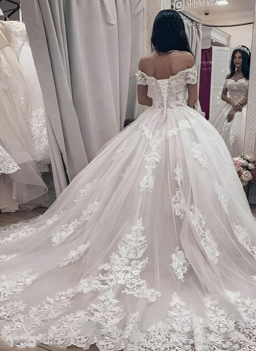 Off The Shoulder Ball Gown Lace Wedding Dress