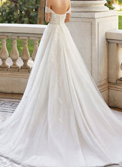 Off The Shoulder Ball Gown Wedding Dress With Short Sleeves Tulle Lace and Appliques