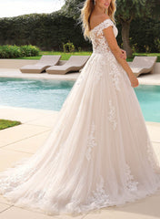 Off The Shoulder Ball Gown Wedding Dress with Classic Lace