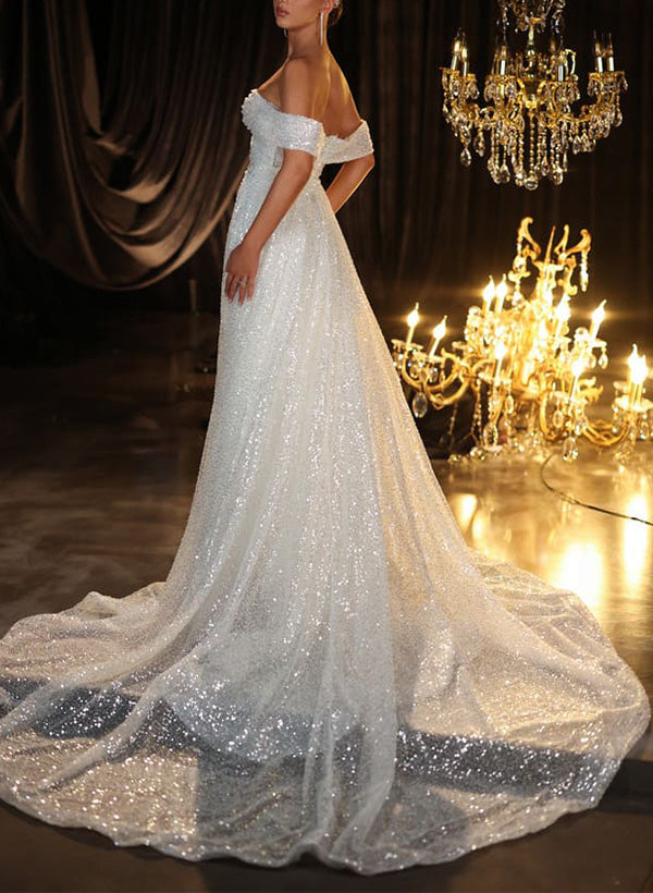 Off The Shoulder Detachable Sequined Trumpet/Mermaid Wedding Dress