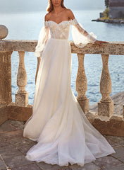 Off The Shoulder Long Sleeves Lace/Tulle Wedding Dress