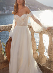 Off The Shoulder Long Sleeves Lace/Tulle Wedding Dress