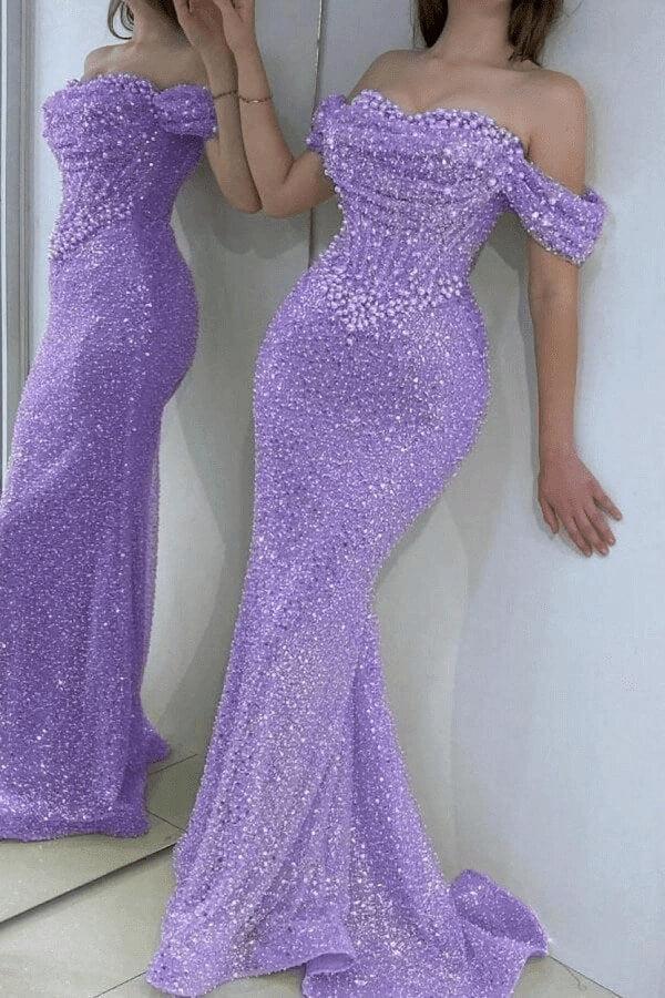 Off The Shoulder Prom Dresses Mermaid Sequined Evening Formal Dresses