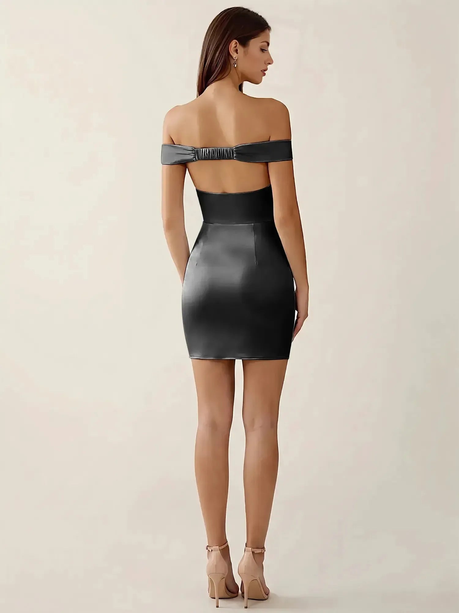 Off-The-Shoulder Ruched Satin Homecoming Dresses Mini Cocktail Dress