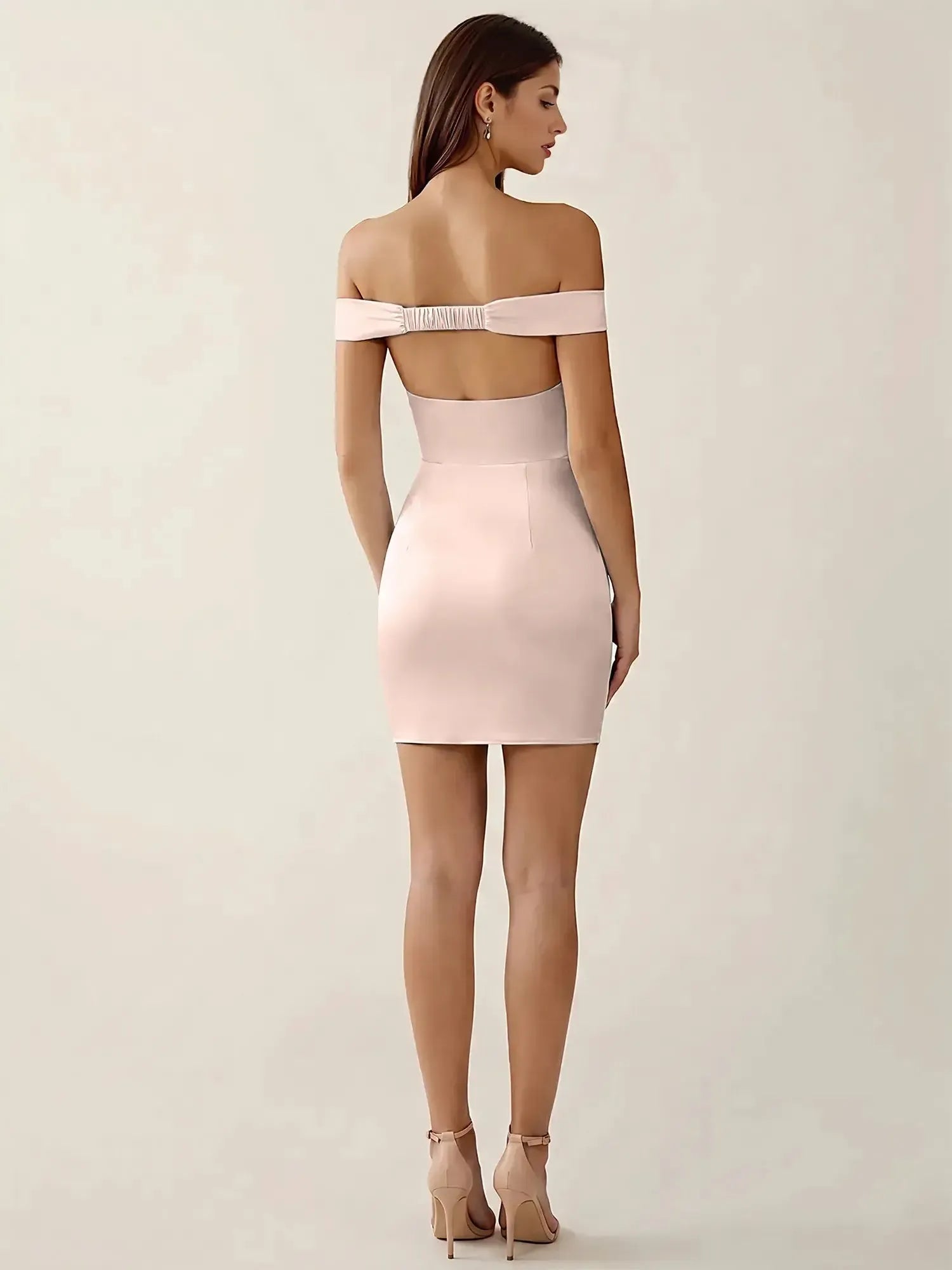 Off-The-Shoulder Ruched Satin Homecoming Dresses Mini Cocktail Dress
