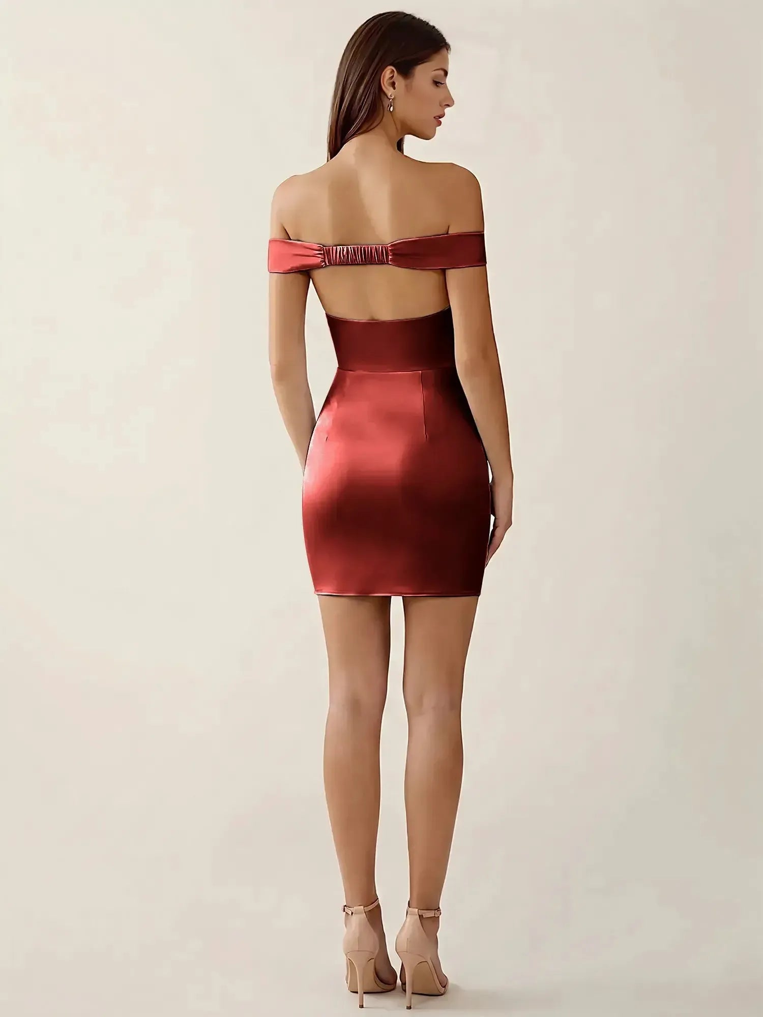 Off-The-Shoulder Ruched Satin Homecoming Dresses Mini Cocktail Dress