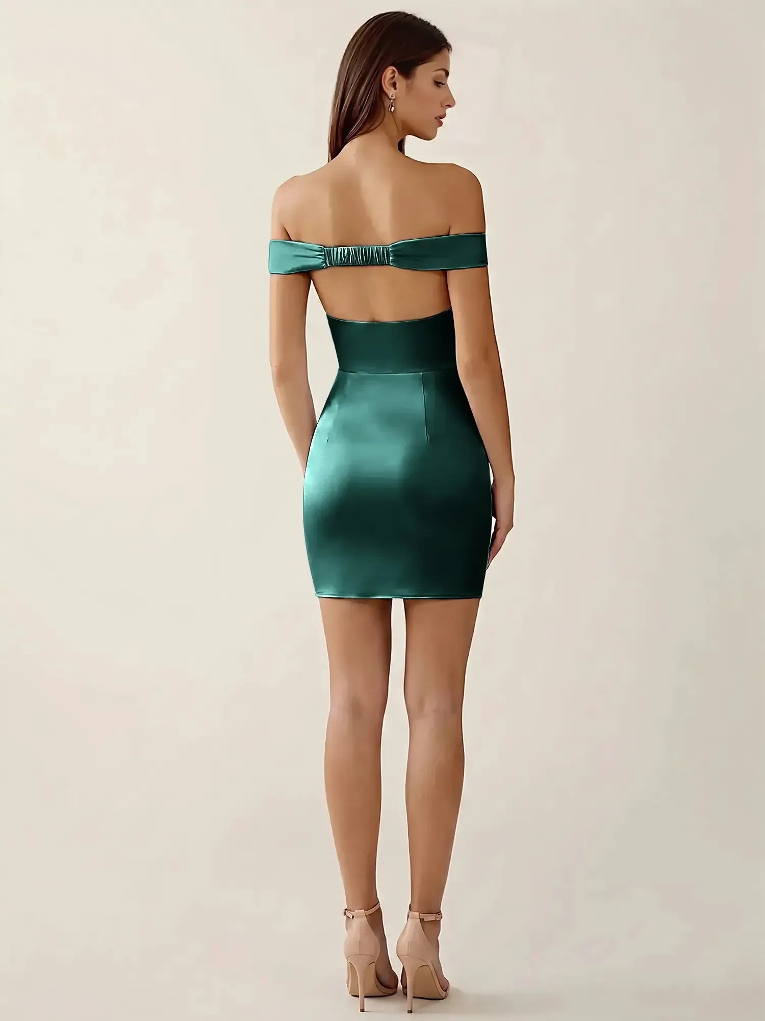 Off-The-Shoulder Ruched Satin Homecoming Dresses Mini Cocktail Dress