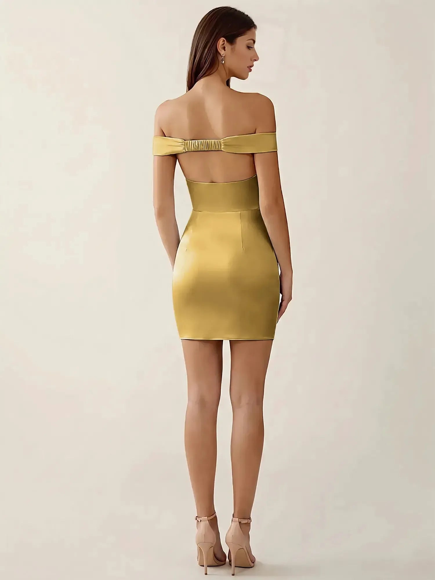 Off-The-Shoulder Ruched Satin Homecoming Dresses Mini Cocktail Dress