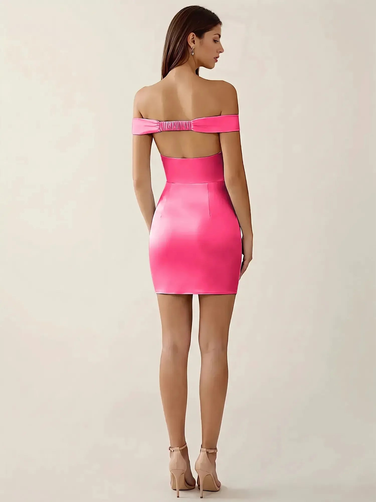 Off-The-Shoulder Ruched Satin Homecoming Dresses Mini Cocktail Dress