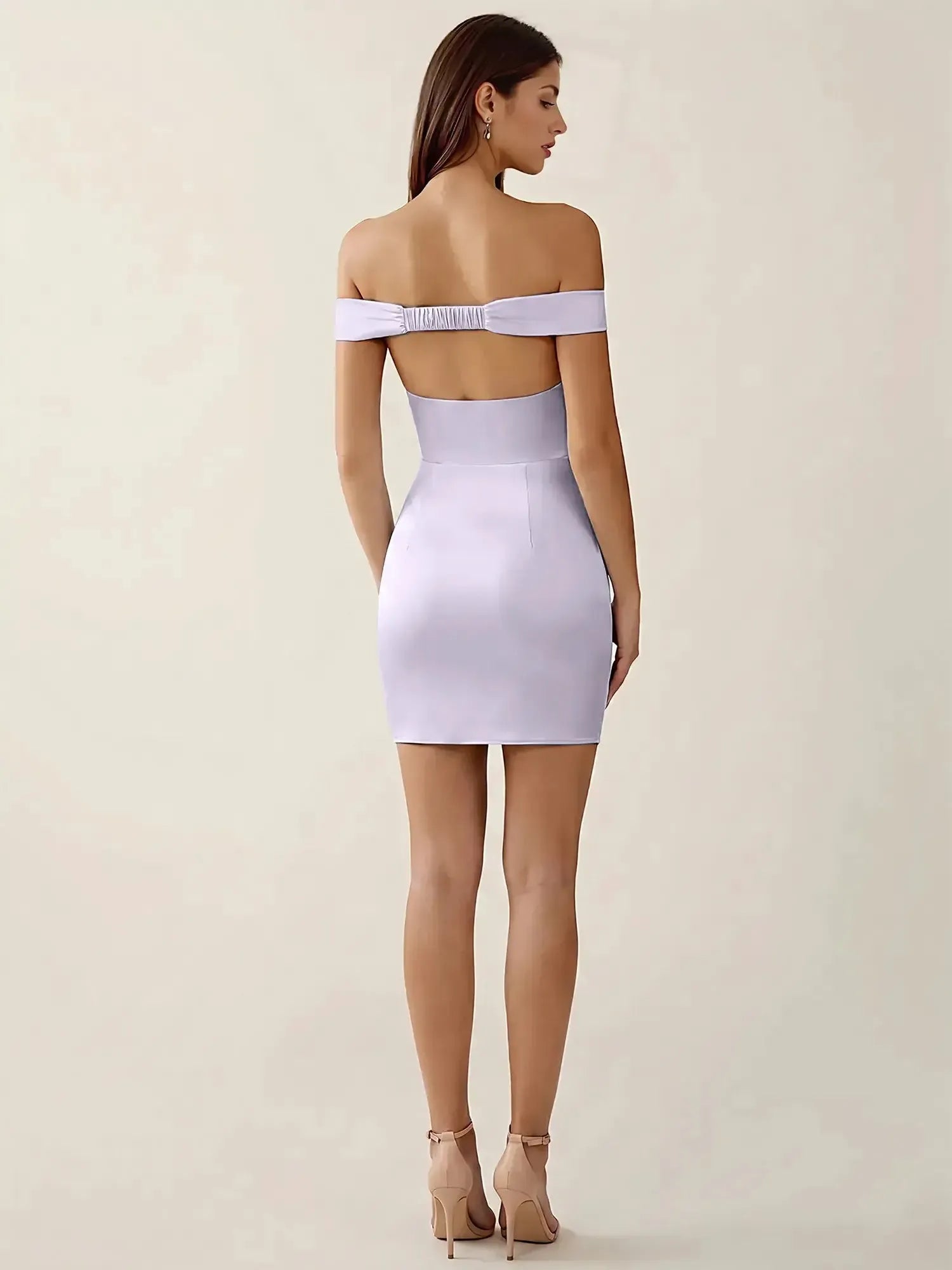 Off-The-Shoulder Ruched Satin Homecoming Dresses Mini Cocktail Dress