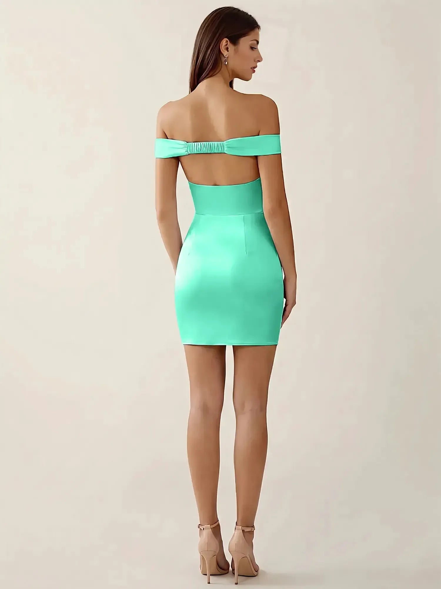 Off-The-Shoulder Ruched Satin Homecoming Dresses Mini Cocktail Dress