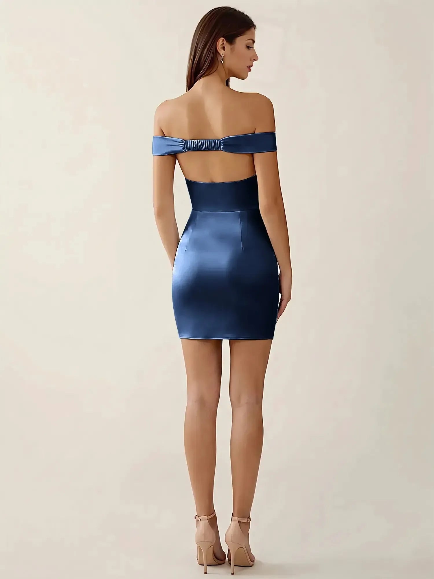 Off-The-Shoulder Ruched Satin Homecoming Dresses Mini Cocktail Dress