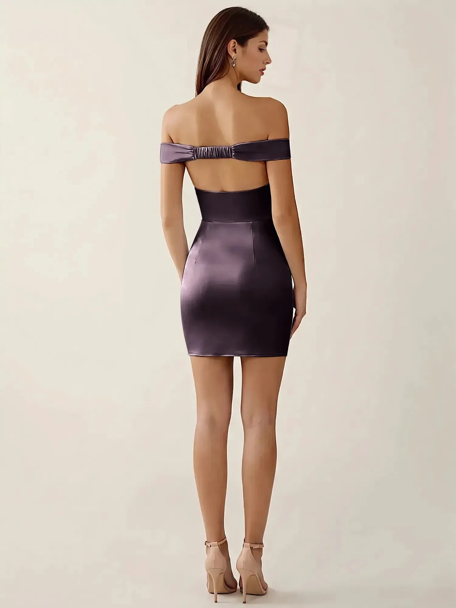 Off-The-Shoulder Ruched Satin Homecoming Dresses Mini Cocktail Dress