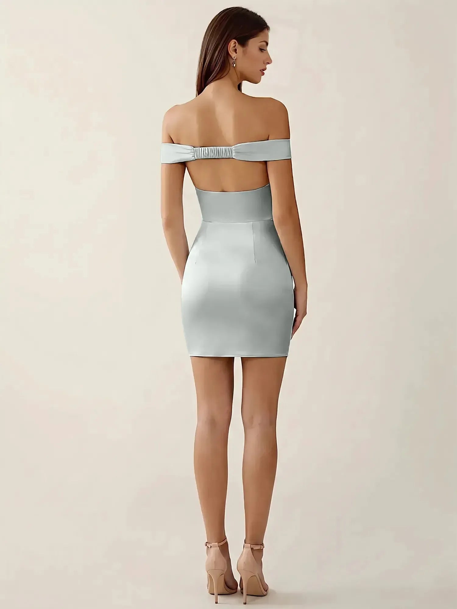 Off-The-Shoulder Ruched Satin Homecoming Dresses Mini Cocktail Dress