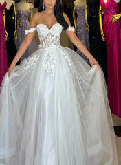 Off The Shoulder Sleeveless A Line Sweep Train Wedding Dress