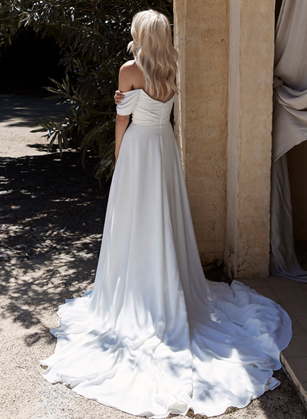 Off The Shoulder Sleeveless Chiffon Wedding Dress