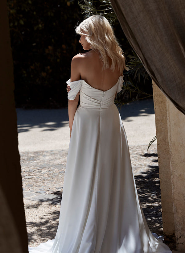 Off The Shoulder Sleeveless Chiffon Wedding Dress