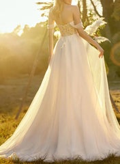 Off The Shoulder Sleeveless Lace/Tulle Wedding Dress With Appliques Lace