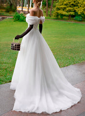 Off The Shoulder Sleeveless Organza Wedding Dress