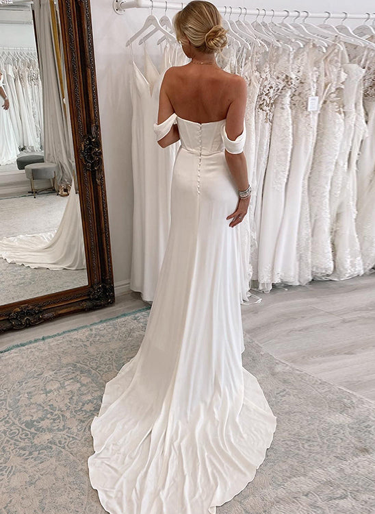 Off The Shoulder Slit Wedding Dress With Sheath/Column
