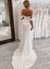 Off The Shoulder Slit Wedding Dress With Sheath/Column