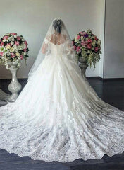 Off The Shoulder Tulle Court Train Wedding Dress With Appliques Lace