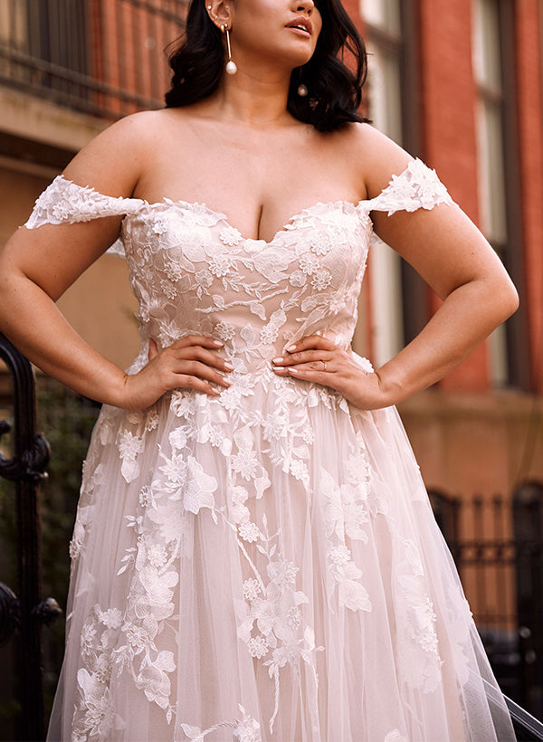 Off The Shoulder Tulle Lace Wedding Dress With Appliques Lace