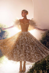Off The Shoulder Wedding Dress Ankle Length Sweetheart Lace Bridal Gown