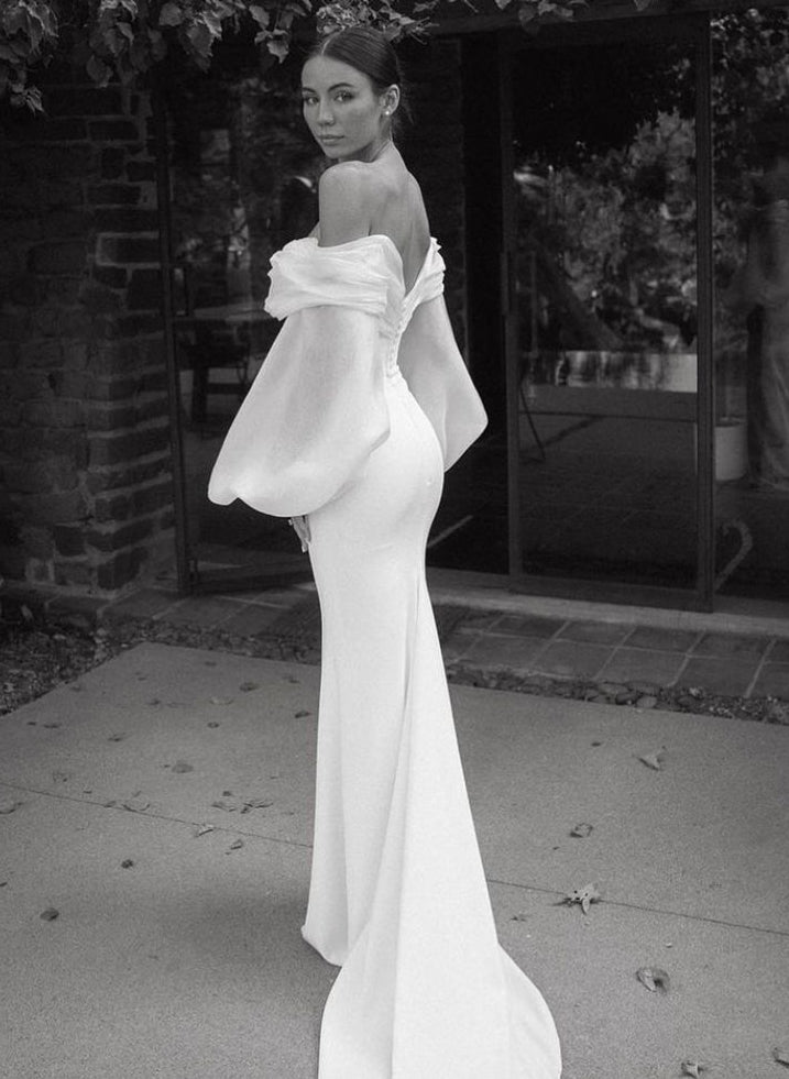 Off The Shoulder Wedding Dress with Long Puff Sleeves