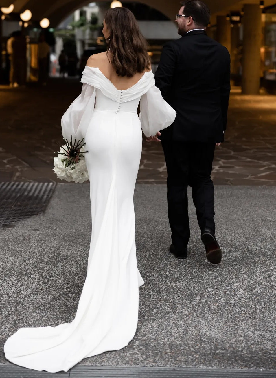 Off The Shoulder Wedding Dress with Long Puff Sleeves