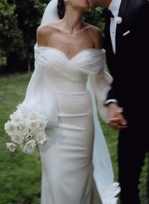 Off The Shoulder Wedding Dress with Long Puff Sleeves