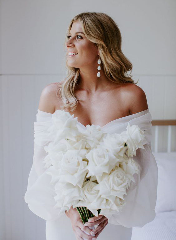 Off The Shoulder Wedding Dress with Long Puff Sleeves