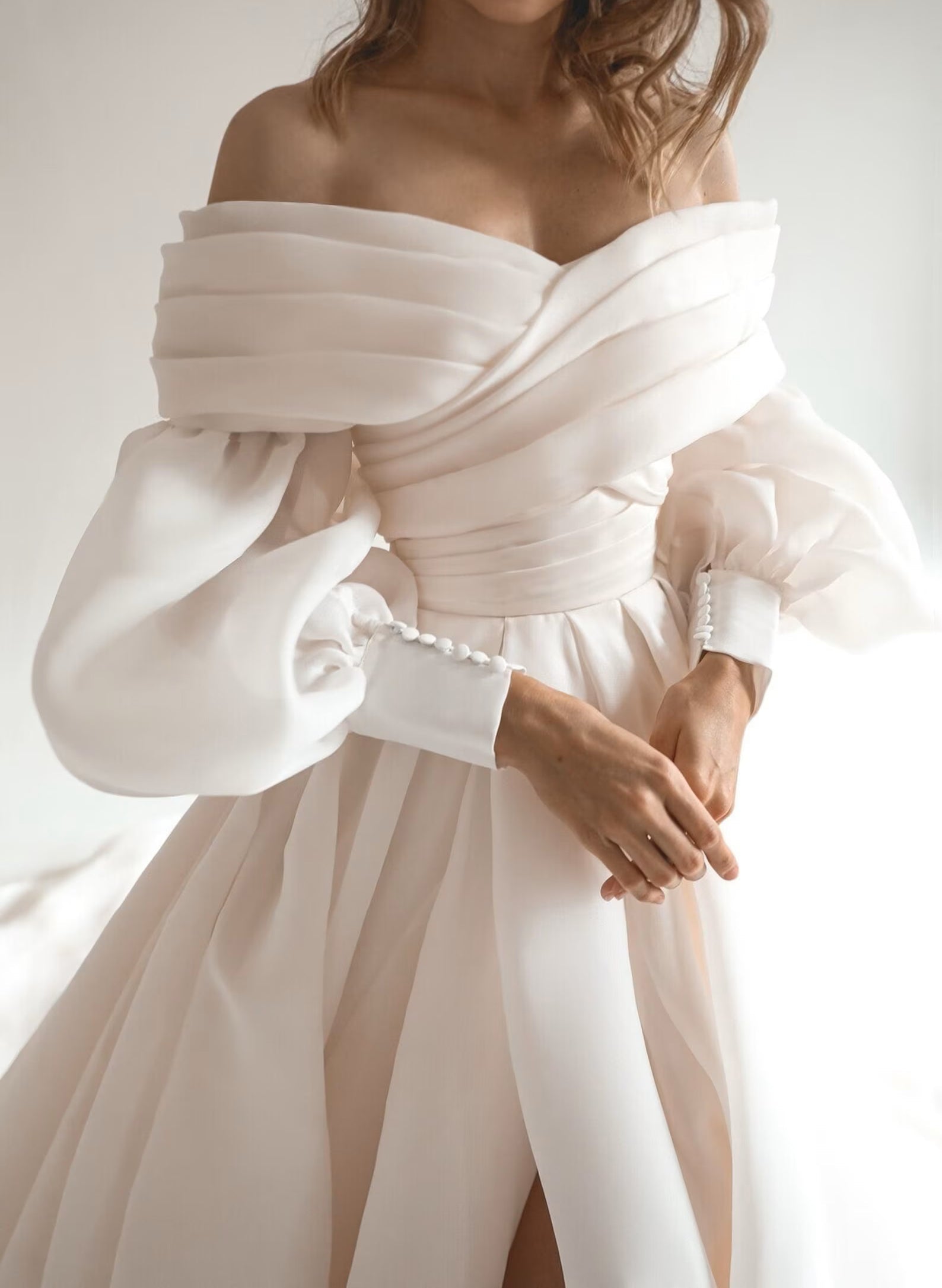Off The Shoulder Wedding Dress with Romantic Long Sleeves