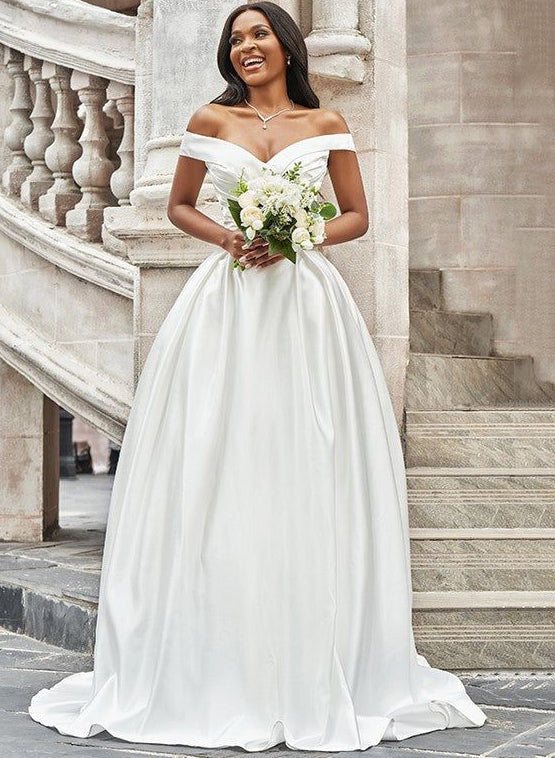 Off the Shoulder A Line Wedding Dress