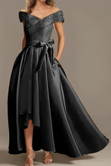 Off-the-Shoulder Asymmetrical A-Line Mother of the Bride Dresses with Ruffles