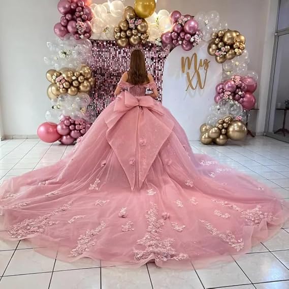 Off the Shoulder Ball Gown Quinceanera Dress Appliques Tulle Birthday Party Dress For Sweet 16