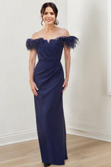 Off-the-Shoulder Floor-Length Sheath/Column Gown for the Mother of the Bride
