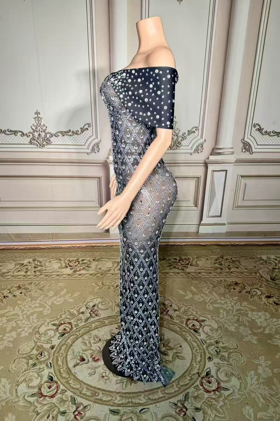 Off the Shoulder Formal Dress Mermaid Evening Dress with Beadings