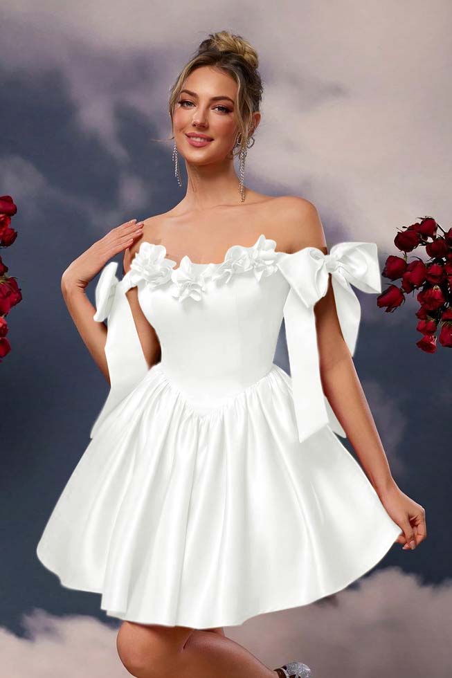 Off the Shoulder Homecoming Dress Sleeveless Short A Line Cocktail Dress With Pleated