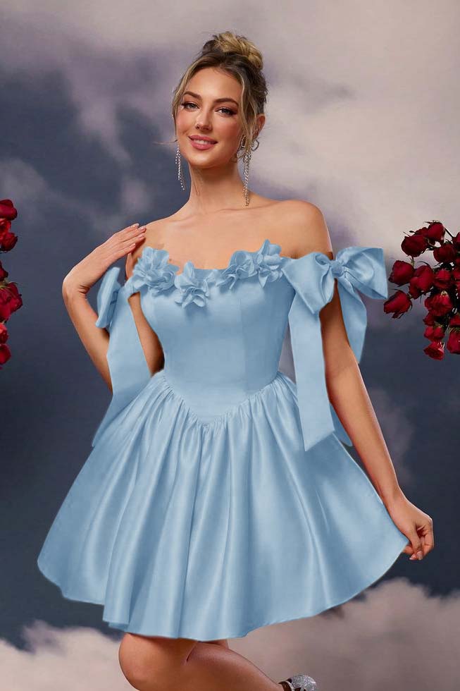 Off the Shoulder Homecoming Dress Sleeveless Short A Line Cocktail Dress With Pleated