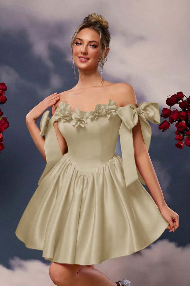 Off the Shoulder Homecoming Dress Sleeveless Short A Line Cocktail Dress With Pleated